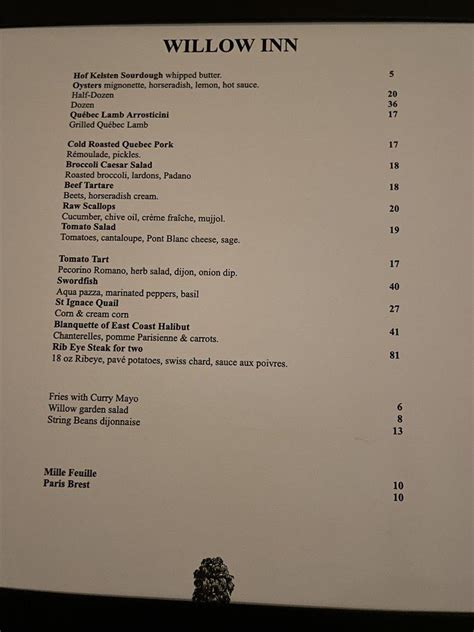 willow inn hudson menu.